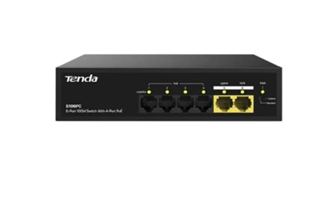 Tenda S106PC 6 Port 4 Port Poe+ 10-100 Mbps + 2 Port Uplink Switch Çelik Kasa Rack Mount 1