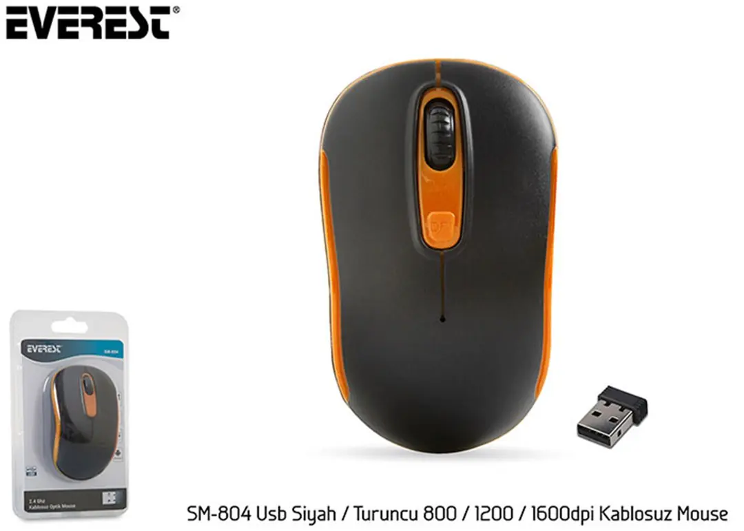 Everest SM-804 Usb Siyah-Turuncu 800-1200-1600dpi Kablosuz Mouse 1
