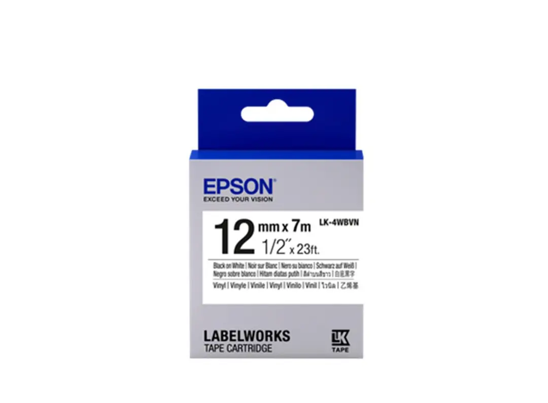 Epson LK-4WBVN  Vinil Beyaz Üzeri Siyah 12mm 7Metre Etiket 1