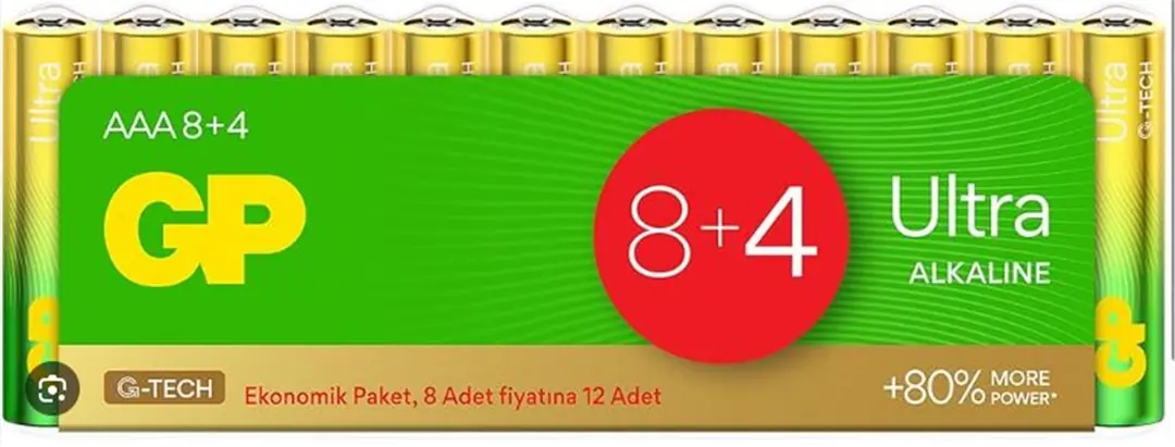 GP G-Tech LR03 AAA Boy Ultra Alkalin İnce Kalem Pil 12'li Paket GP24AU-VS12 1