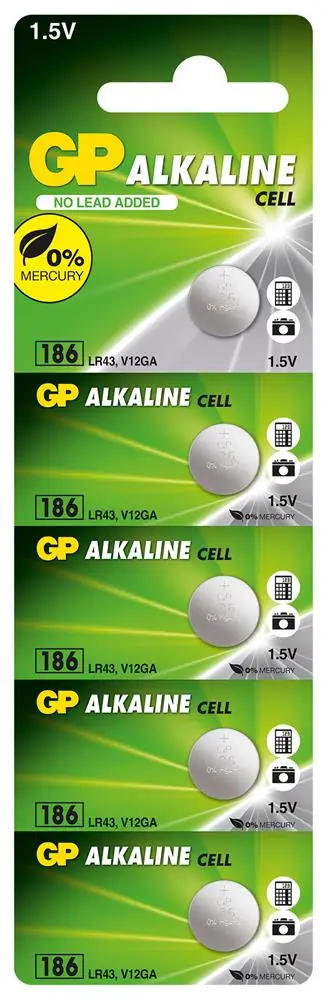 GP GP186-C5 LR43 AG12 Alkalin Düğme Pil 5'li Paket 1