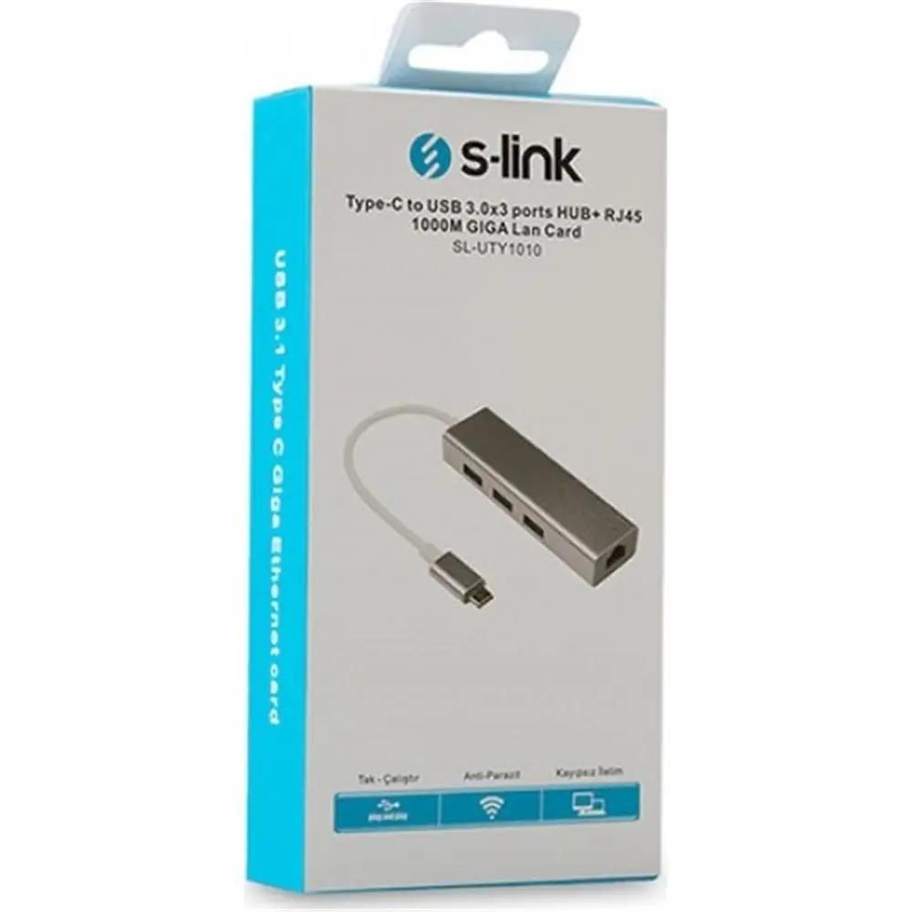 S-link SL-UTY1010 Tpye-c To Usb 3.0 - 3 Ports + rj Gıgabıt Ethernet Hub 1