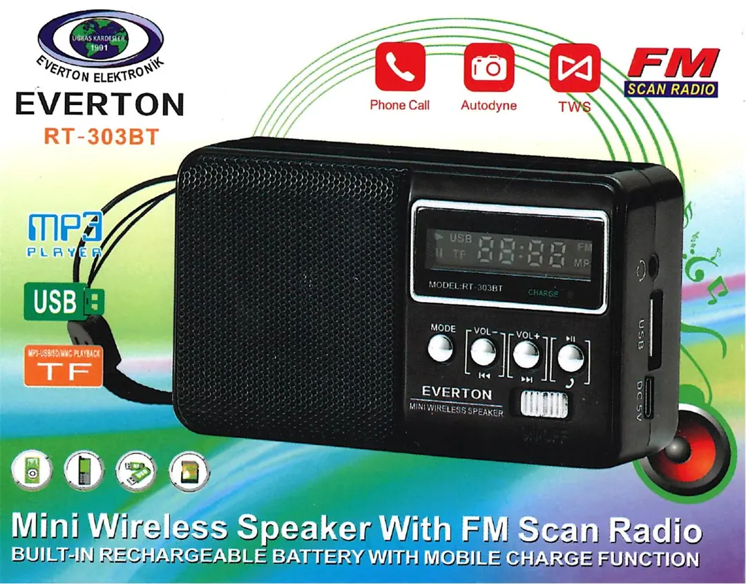 Everton Rt-303Bt Fm-Usb-Tf  Şarjlı Dijital Göstergeli Radyo 1