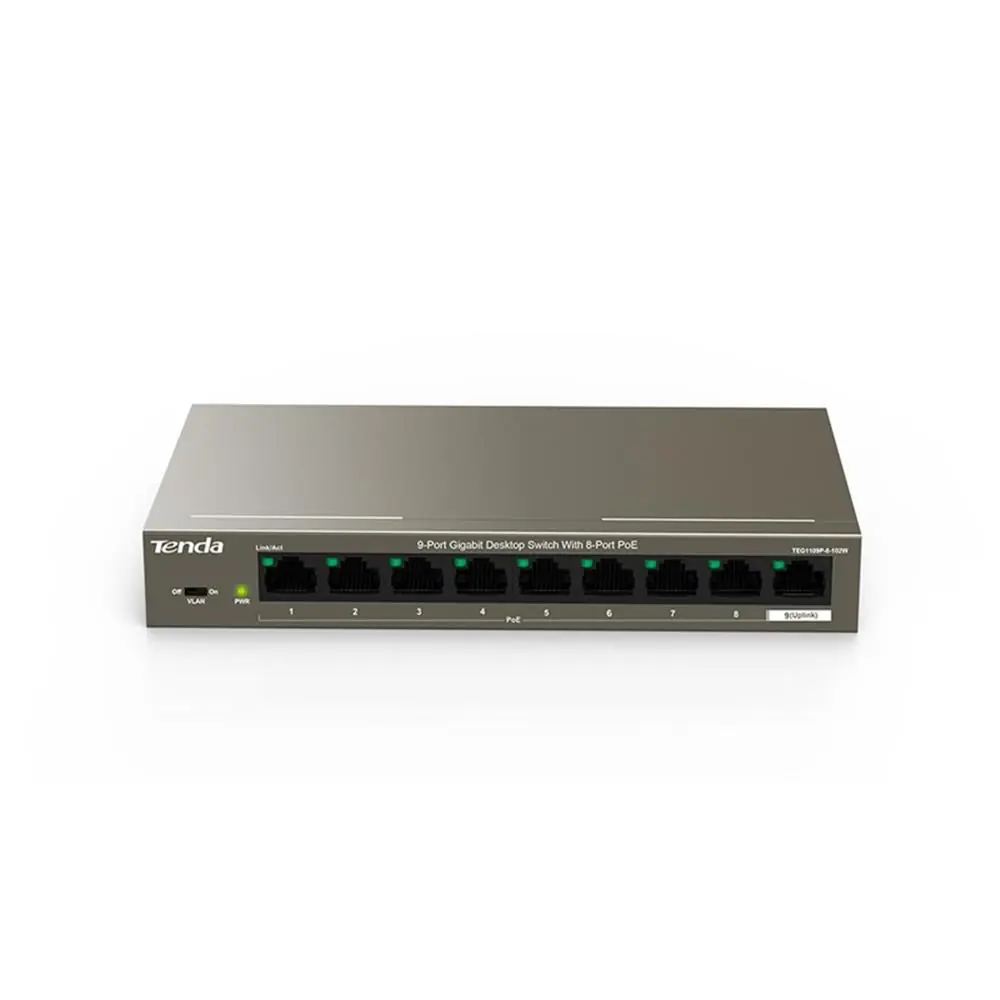 Tenda TEG1109P 9 Port 8 Port Poe+ 10-100-1000 Switch + 1 Port Uplink 1
