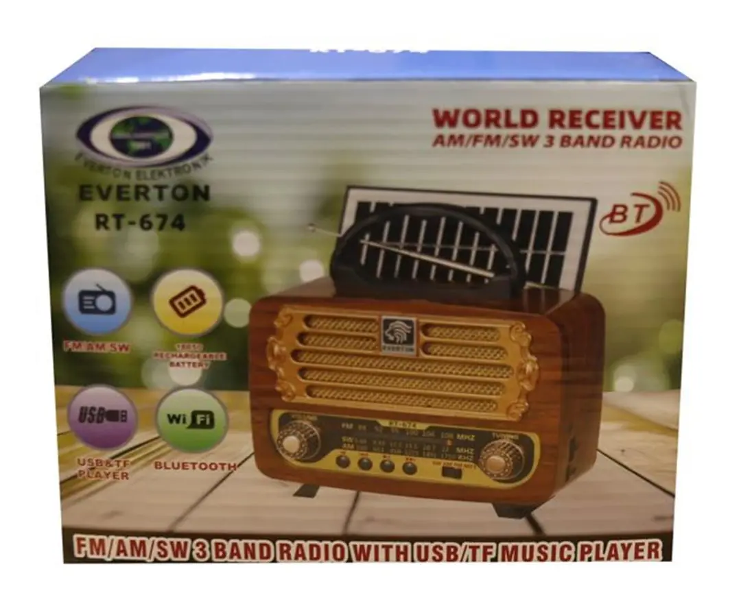 Everton RT-674  Bluetooth-USB-SD-FM Şarjlı,Solarlı  Nostaljik Radyo 1