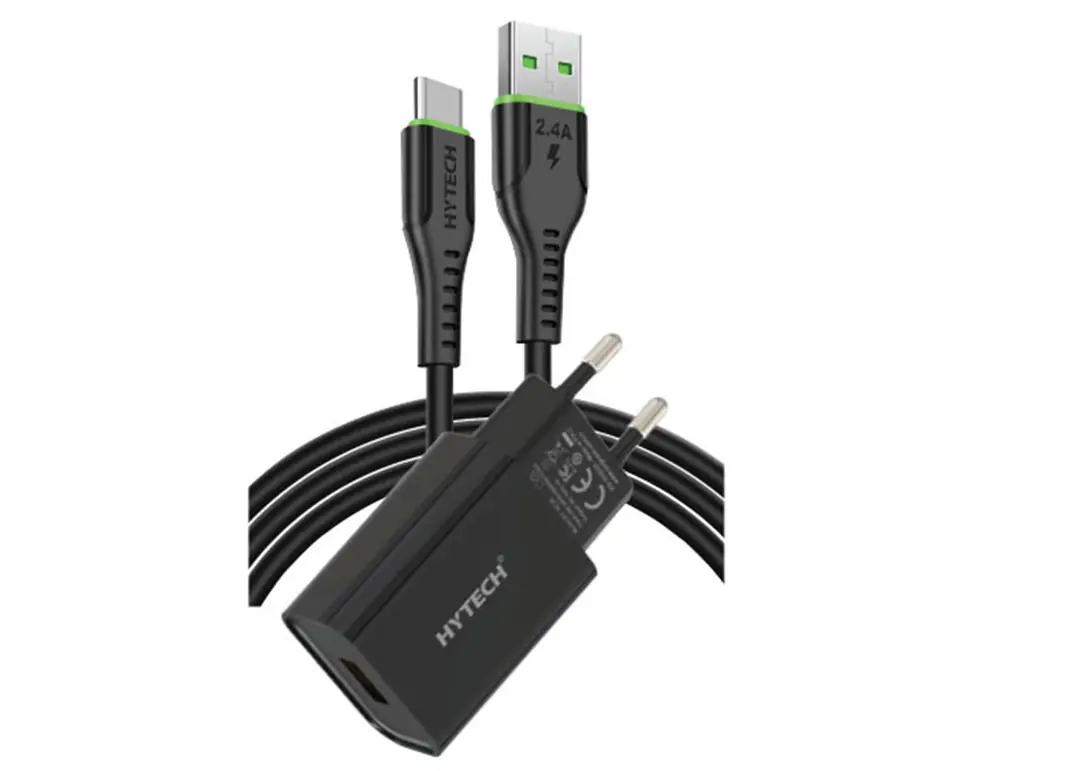 Hytech HY-XE26T Type-C Kablolu 2100MA Ev Şarj 11W + 2,4A Siyah Şarj Adaptör Seti 1