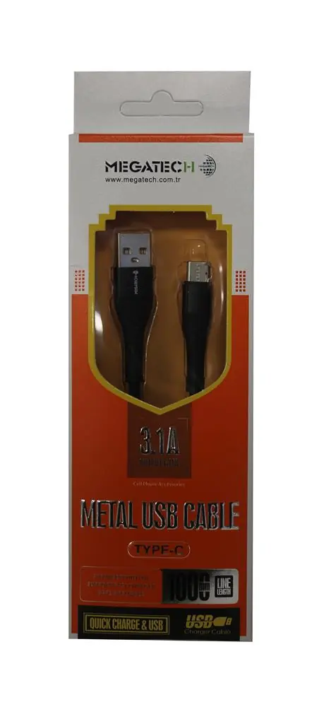 Megatech 3mt   A Serisi Usb Type-c to  Data Kablosu Gri-Siyah