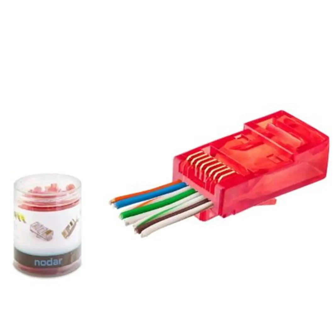 NODAR ND2403 CAT6 EZ RJ45 Konnektör 100 Adet Plastik Kutu - Kırmızı 1
