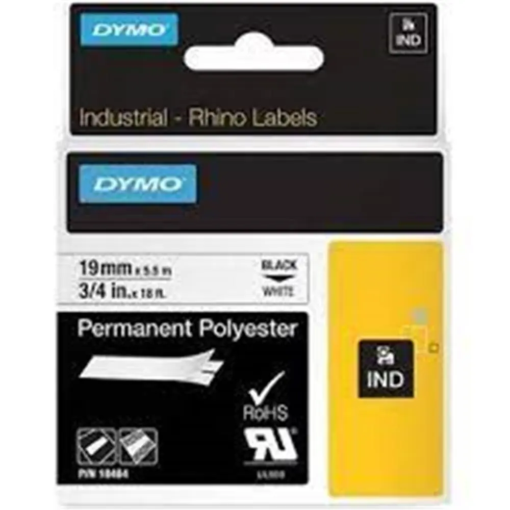Dymo 18484 RhinoPRO SabitPolyester Şerit 19mmx5,5m Beyaz-Siyah 1