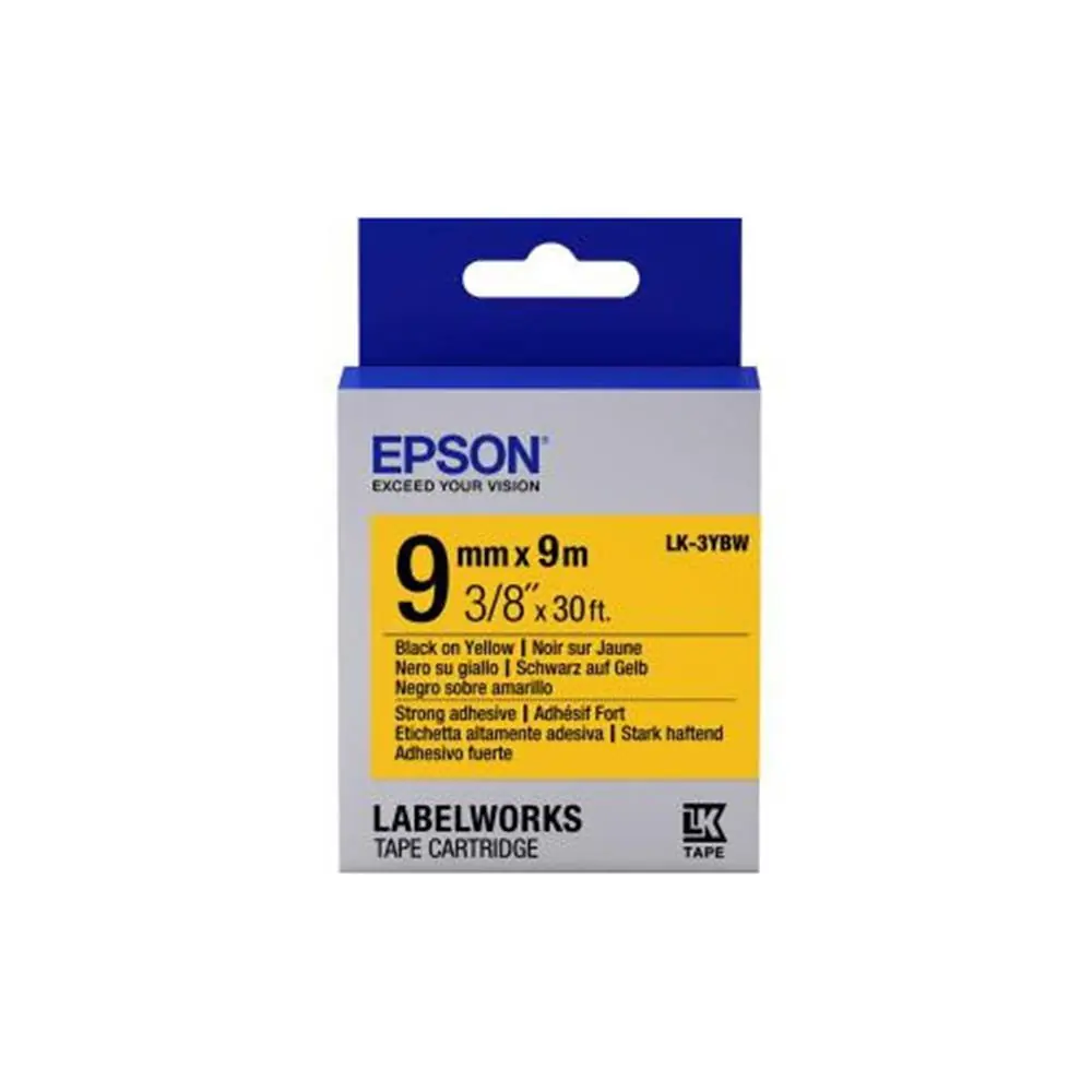 Epson LK-3YBW Güçlü Yapışkanlı Sarı Üzeri Siyah 9mm 9Metre Etiket 1