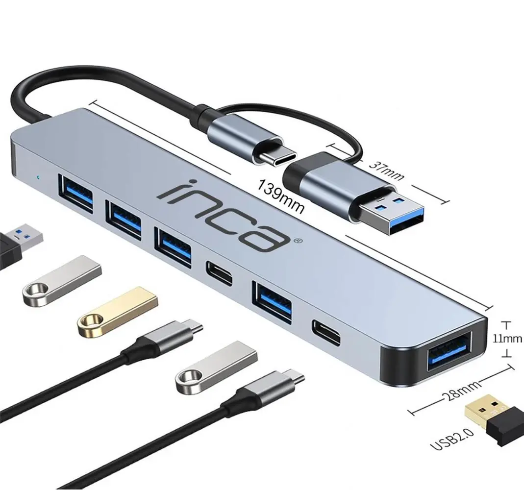 Inca IUTP-7T Usb+Type-c Girişli USB 3.0+4X USB 2.0 Type-C 5V 2X Type-C 100W Çoklayıcı 1