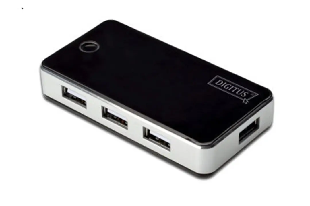 Digitus DA-70222 7 Port USB Hub, USB 2.0, siyah-gümüş renk, güç adaptörlü, plastik 1