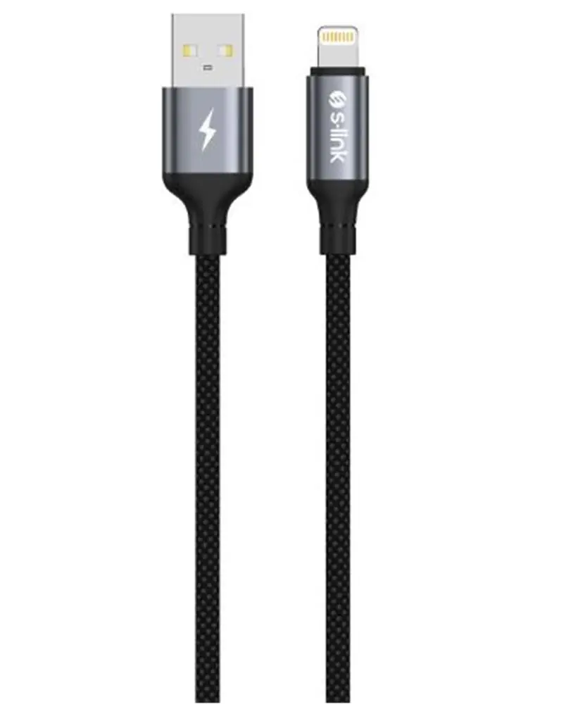 S-link Armor UL-01 12W 1.2m USB to Lightning PD Örgülü Metal Başlıklı Siyah Hızlı Şarj Kablosu
