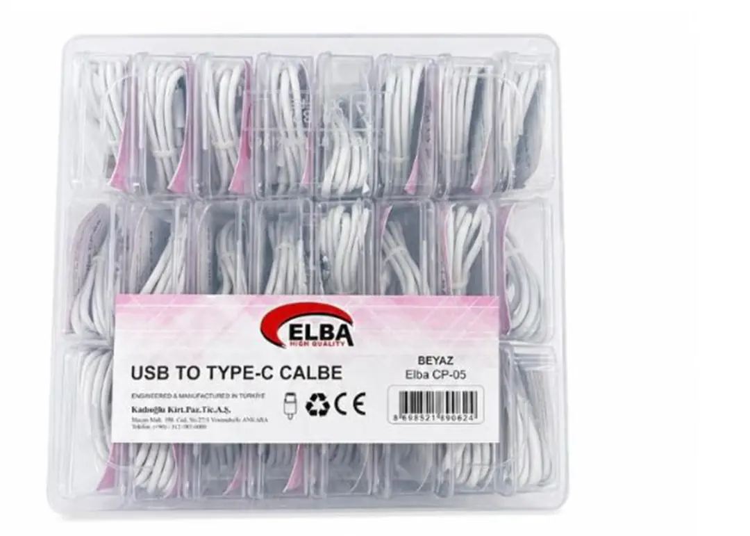 Elba CP-05 P-BUT6 Şeffaf Kutulu Usb To Type-c 6 Amper 24lü Beyaz Şarj Kablosu 1