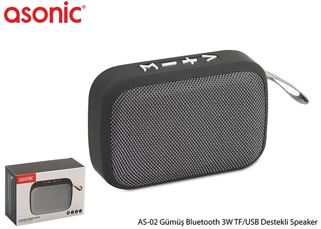 Asonic AS-02 Gümüş Bluetooth 3W TF-USB Destekli Speaker 1