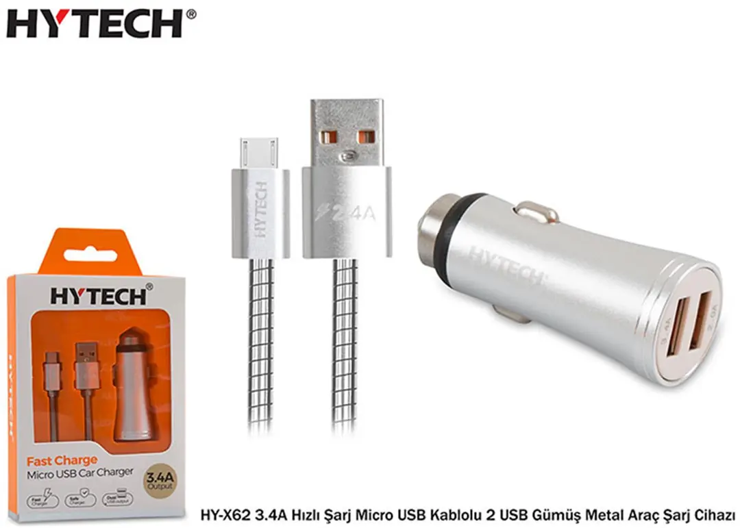 Hytech HY-X62 3.4A Hızlı Şarj Micro USB Kablolu 2 1