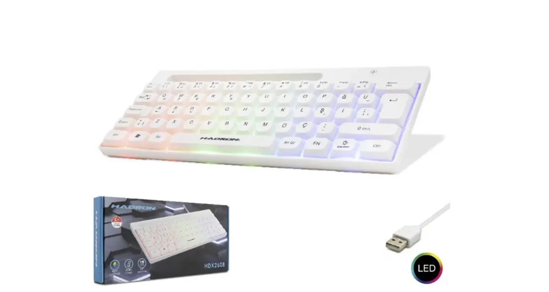 Hadron Hdx2608 Kablolu Oyuncu Mini Klavye Led Q Beyaz 1