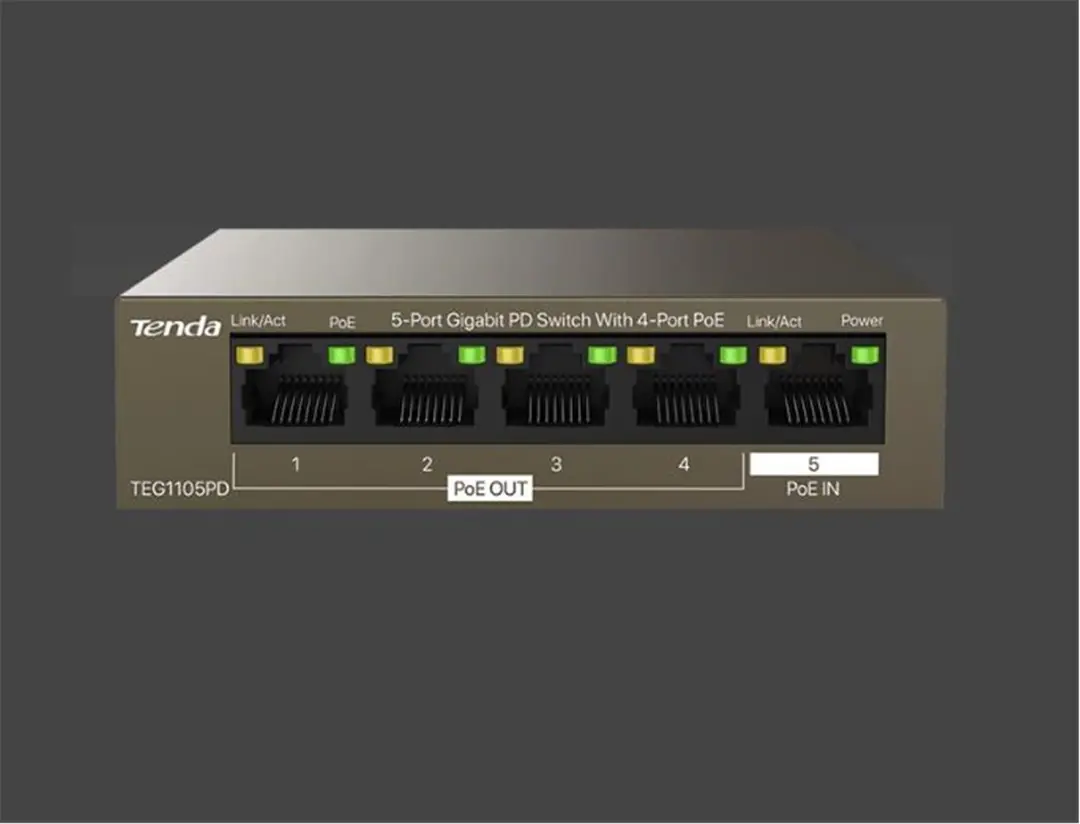Tenda G0-5G-PoE 5 Port 4 Port Poe+ 10-100-1000 Switch Çelik Kasa POE Router 1