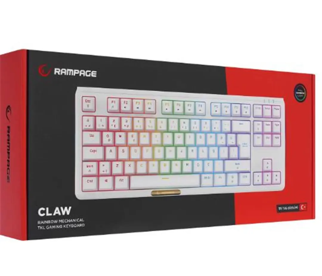 Rampage CLAW Beyaz RED SWITCH Mekanik Gaming Oyuncu Klavye Rainbow TKL 1