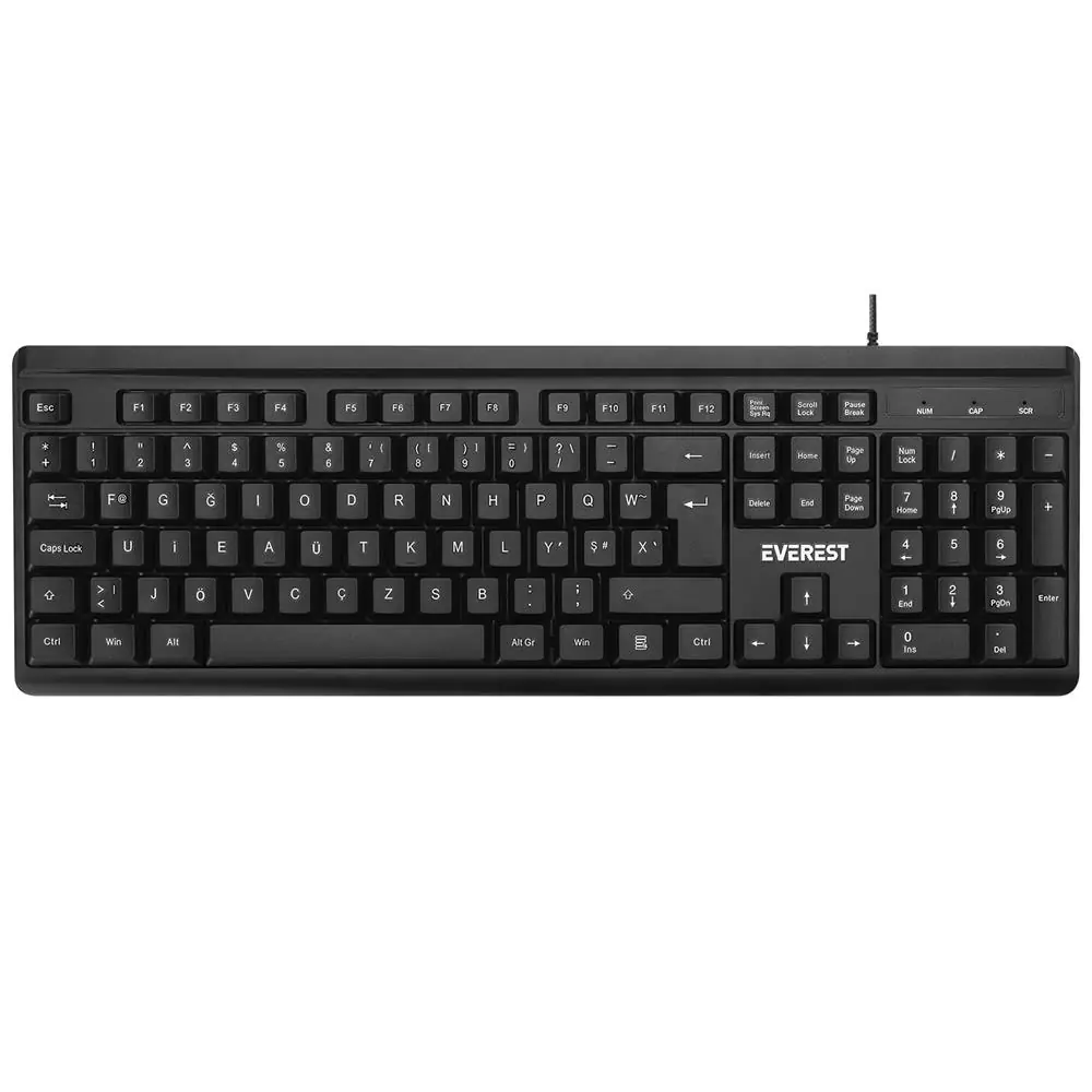 Everest KB-741F Siyah-Gri USB 2 Metre Bakır Kablolu Tamamen Türkçe F Klavye 1