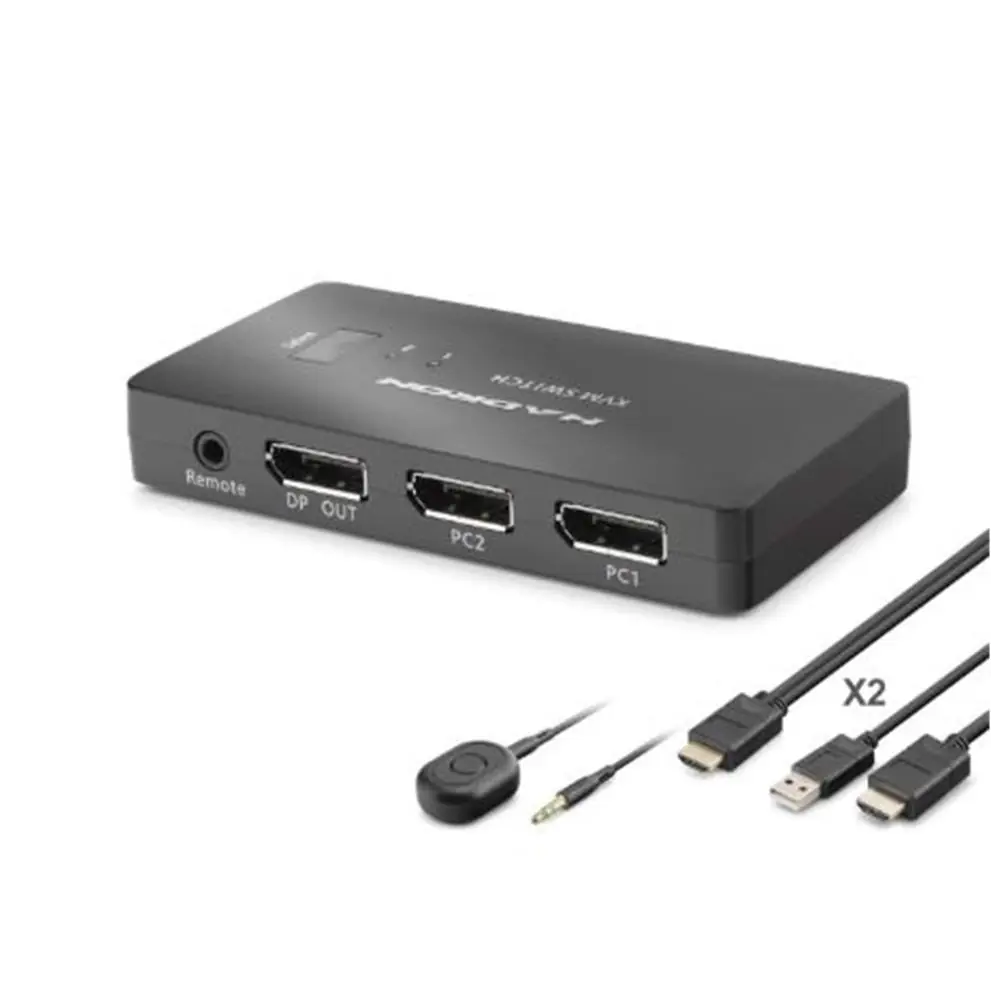 HADRON HDX1426 DisplayPort KVM Switch 2 Console USB Port 2 DisplayPort Siyah
