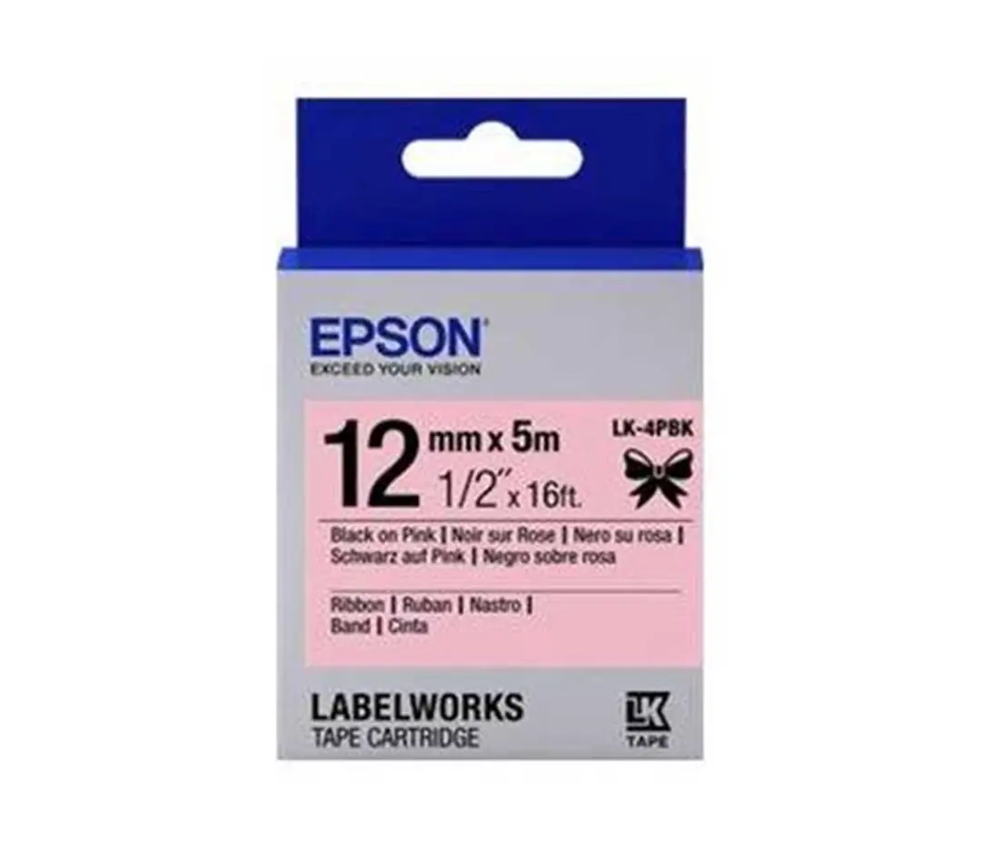 Epson LK-4PBK Pembe Üzeri Siyah Kurdele 12mm 9 Metre 1