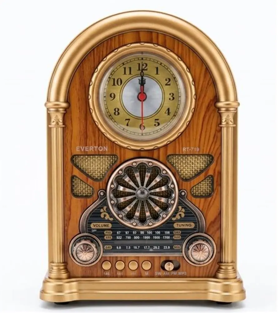 Everton RT-719  Şarjlı, Saat Göstergeli Nostaljik Radyo( Bluetooth-USB-SD-FM) 1