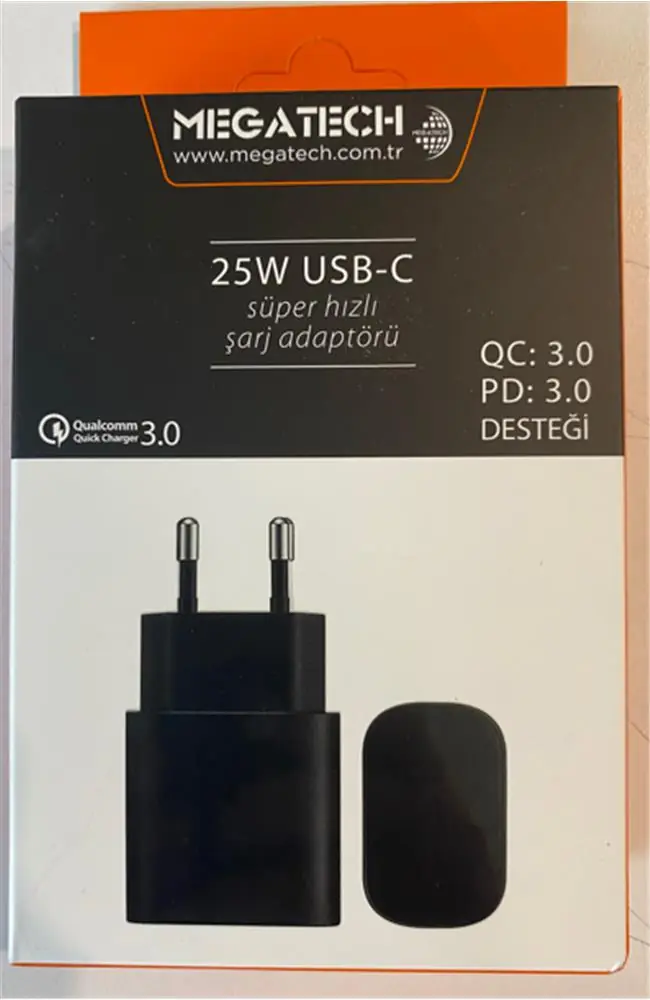 Megatech 25w Siyah USB-C Şarj Kafa QC:3.0-PD:3.0