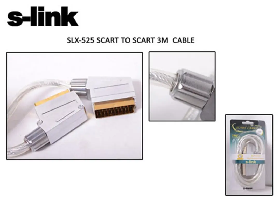 S-link SLX-525 Scart To Scart 3mt Gold Metal Kablo 1