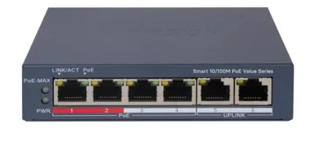 Hikvision DS-3E1106P-EI-M 4 Port PoE 10-100 2-Uplınk Yönetilemez Switch 1