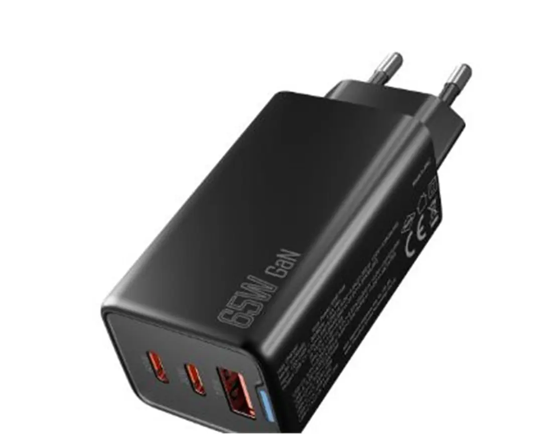Hytech HY-XEG65 2-USB-C + USB-A GAN PD 65W - QC 18W Type PD-PPS Siyah EV-NOTEBOOK Şarj Adaptör 1