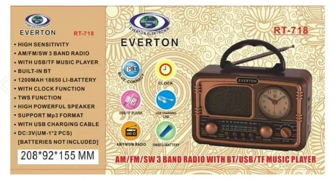 Everton RT-718 Bluetooth-USB-SD-FM Şarjlı  Nostaljik Radyo 1