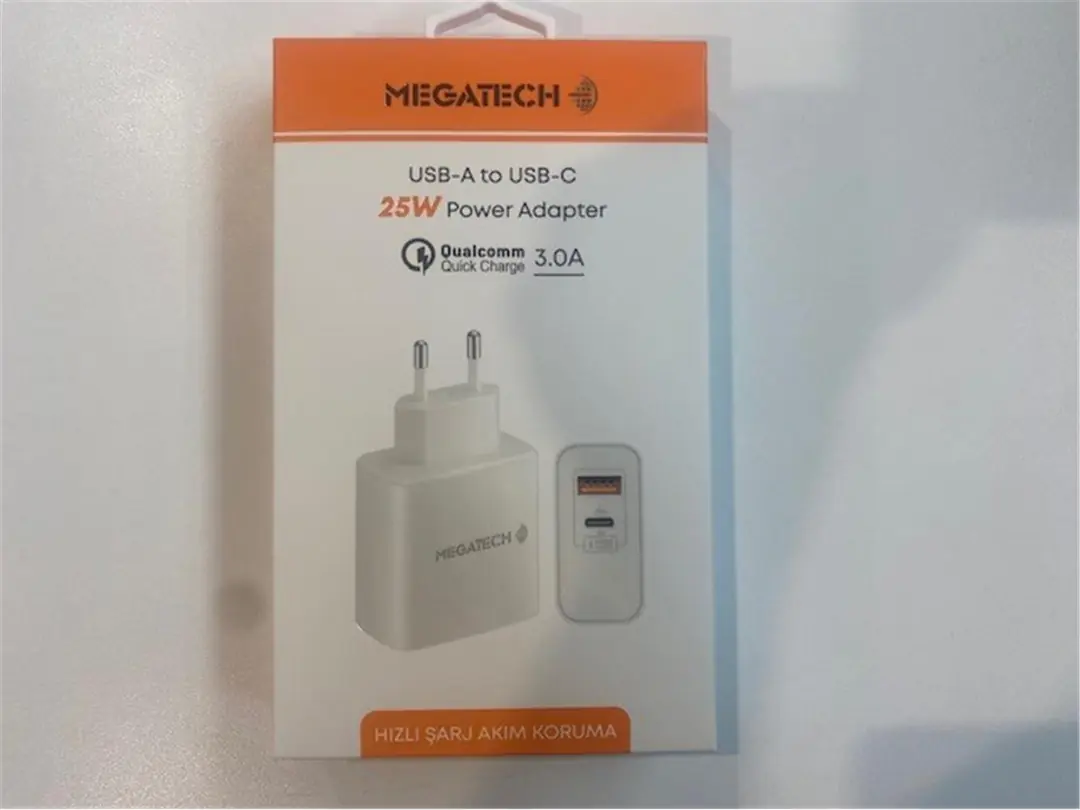 Megatech 25W2  Usb-A To Usb-C 3.0A 25W Ev Şarj Kafa Hızlı Şarj Akım Koruma 1