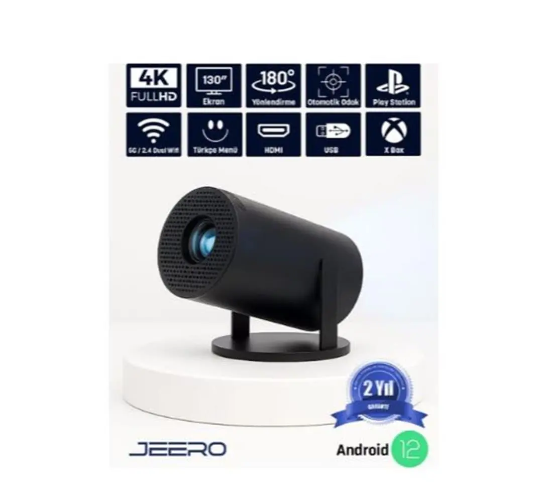 JEERO HY300PRO 4K ANDROID12 PORTABLE PROJEKTÖR (950-4K-ANDROID)SİYAH