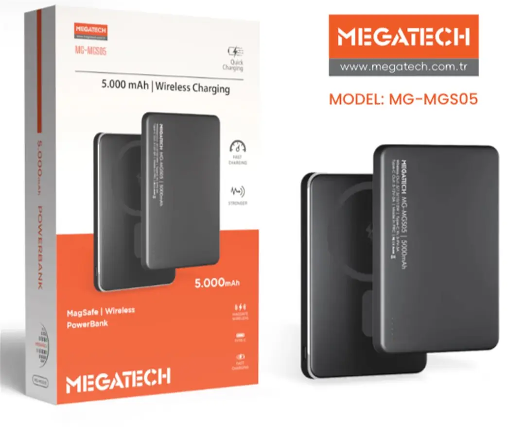 Megatech MG-MGS05 5.000 Mah Siyah Powerbank Magsafe Wıreless (Hızlı Şarj)