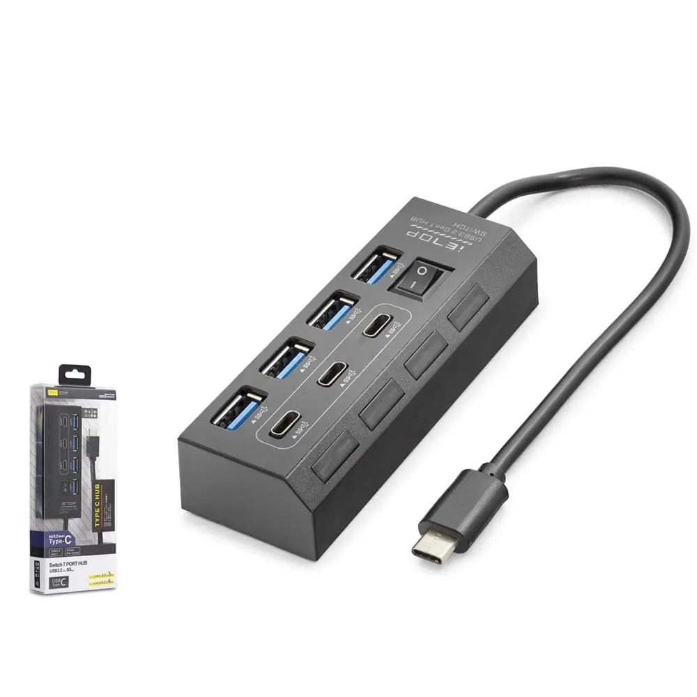 Hadron HDX7057 İetop Type-C Hub 5Gbps 3x Type-C 3.2 + 4x Usb-A 3.2 7 Port Anahtarlı Çoklayıcı Siyah 1