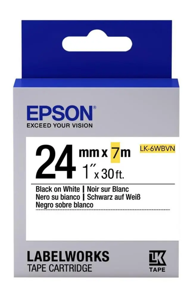 Epson LK-6WBVN Vinil Beyaz Üzeri Siyah 24mm 7Metre Etiket 1