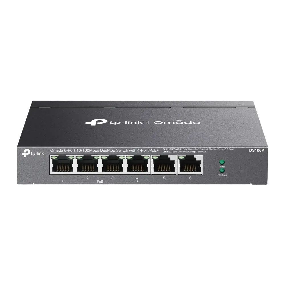 Omada Tp-Link DS106P 4 Port 10-100 Poe+ 2 Port 10-100 Mbps Uplink Switch Çelik Kasa Rack Mount 1