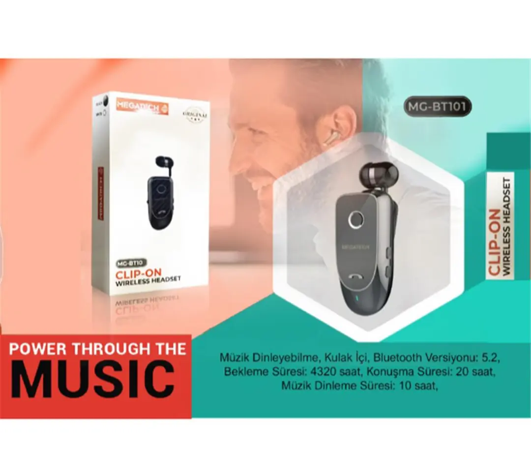 Megatech Mg-Bt103 Clıp-On Makaralı Bluetooth Kablosuz Kulaklık 1