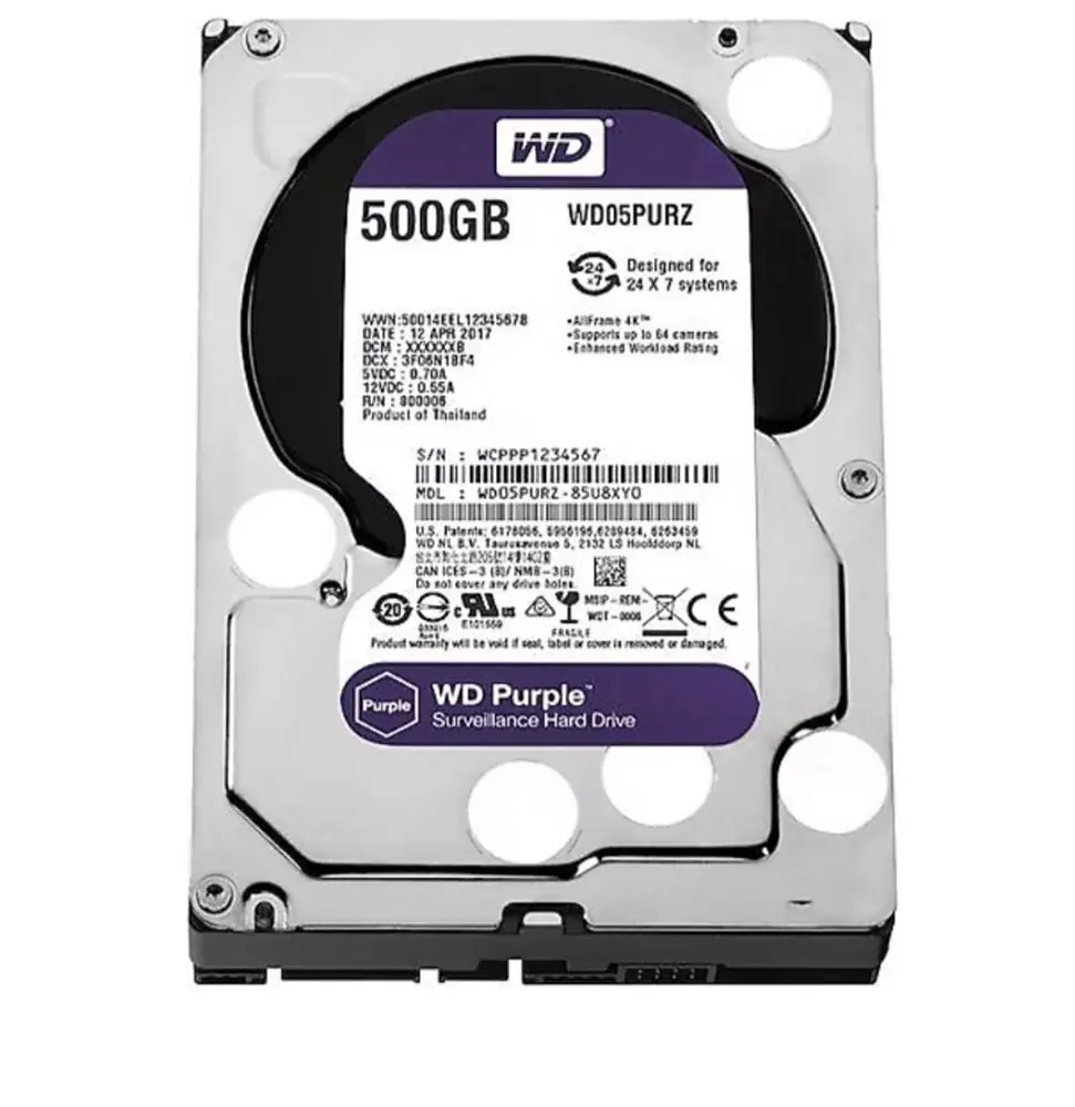 Wd 500Gb Purple WD500PURZ 3.5" 5400 RPM SATA 3 Harddisk