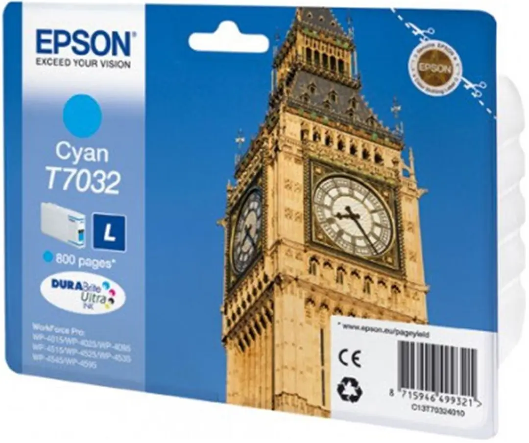 Epson T7032 Cyan Mavi 800 Sayfa Mürekkep Kartuş T70324010 1