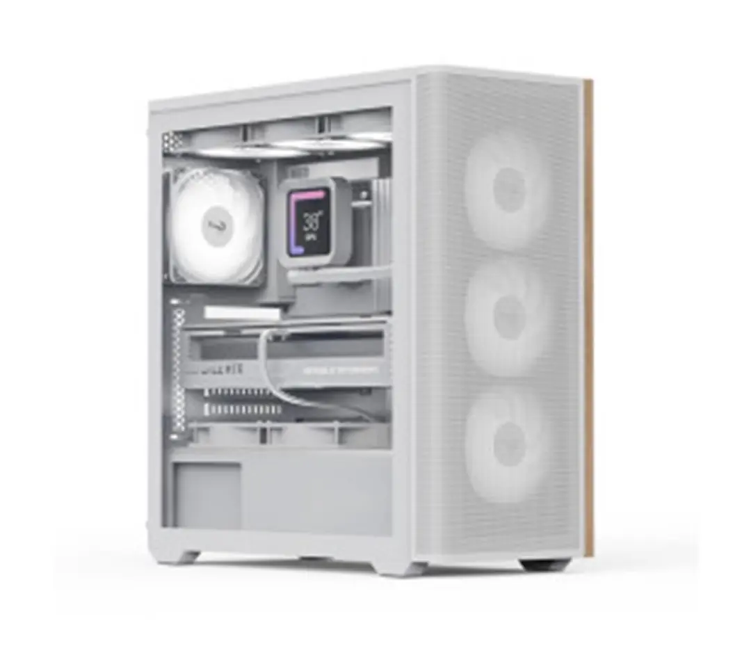 Aerocool AE D501A WH 4x12cm  Fanlı Ahşap Ön Panel Tempered Cam Yan ve Mesh Ön Panel, USB Type-C,ATX 1