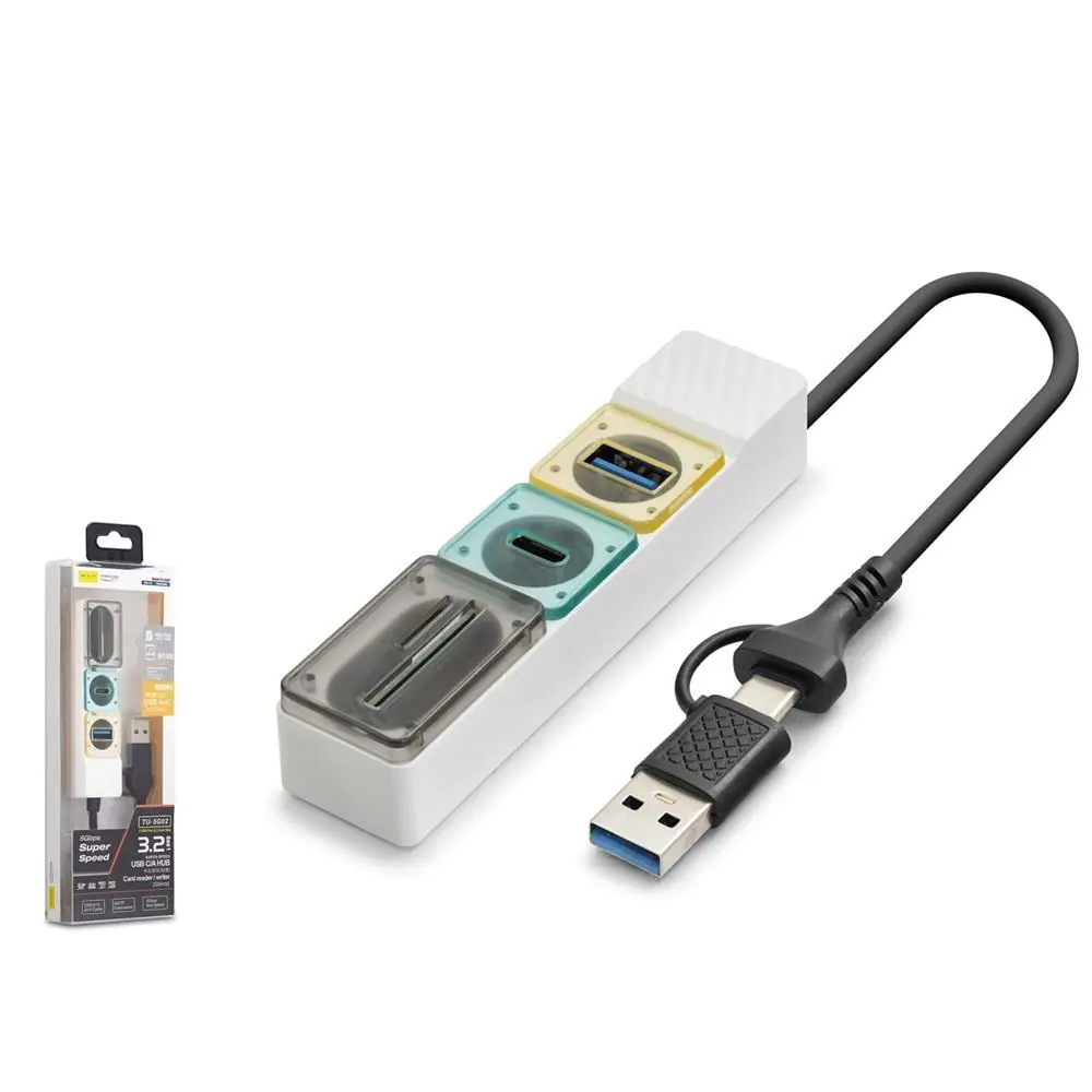 Hadron HDX7058 Hub 5Gbps 1x Type-C 3.2+1xUsb-A 3.2+SD+microSD 4 Port 2in1 Kablolu Kart Okuyu Beyaz 1