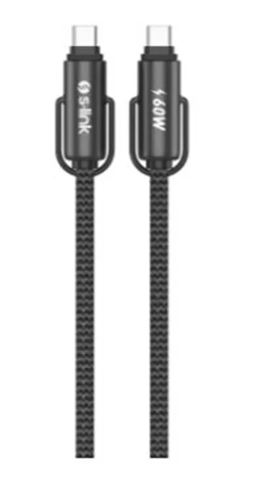 S-link Armor Boyun Askılı AC-01 60W 1.2m Type-C to Type-C  Örgülü Metal Başlıklı Siyah Şarj Kablosu 1