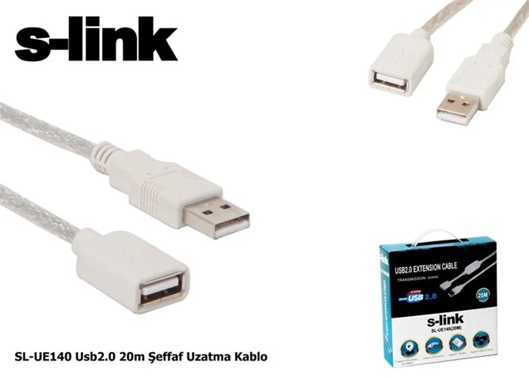 S-link SL-UE140 20mt 2.0 Usb Şeffaf Uzatma Kablosu 1