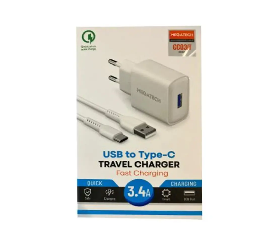 Megatech CC-03 (MT-Ct34 )3.4A Type-C Usb Kablo+ Ev Şarj Adaptör Hızlı Şarj 1