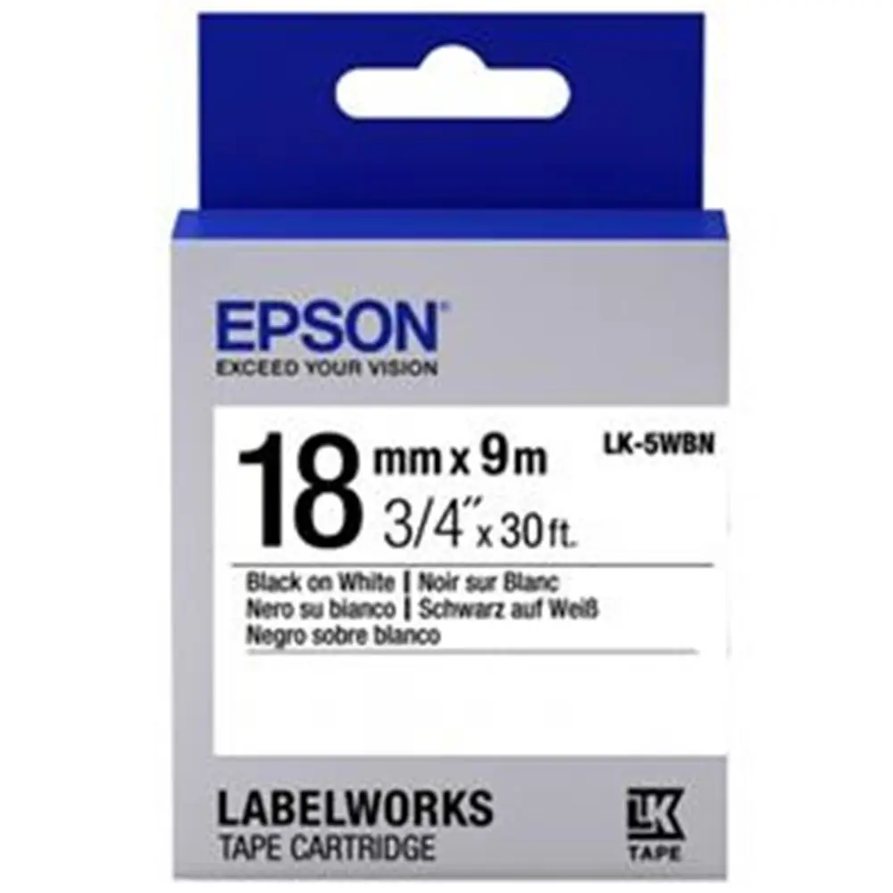 Epson LK-5WBN Standart Beyaz Üzeri Siyah 18mm 9Metre Etiket 1