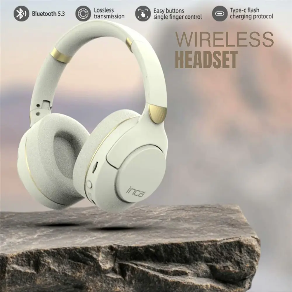Inca IBK-503B Beyaz 5.3 Bluetooth Wireless Kulaklık Micro Sd Kulaklık 400mah Type-c To USB 1