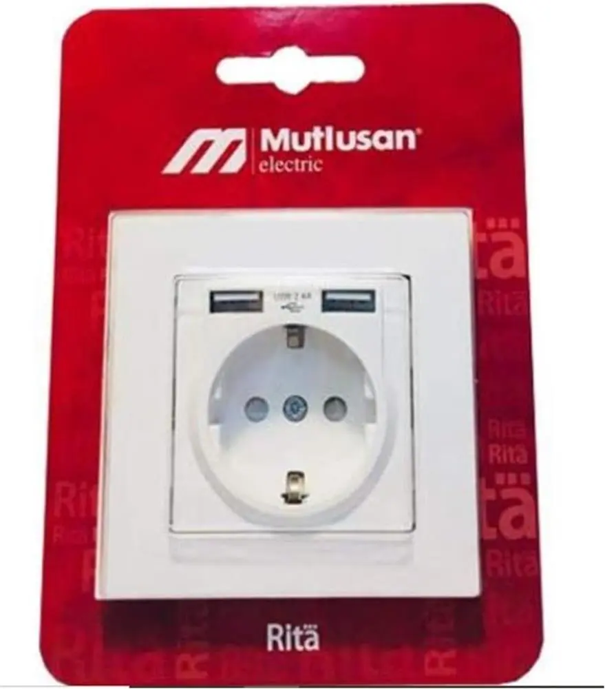 Mutlusan 2 Usb"li Topraklı Beyaz Blisterli Priz (2220 619 0201) 1