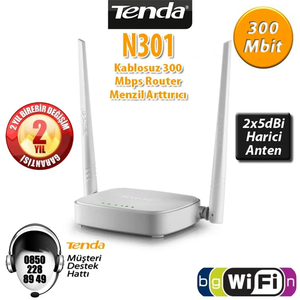 Tenda N301 300 Mbps 4 Port Router 2 Anten 1